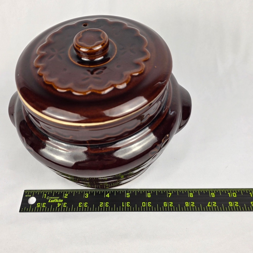 MAR‎ CREST Vtg Crock Pot Oven Proof Stoneware with Lid Brown 2 Handles Bean Pot - Picture 15 of 16